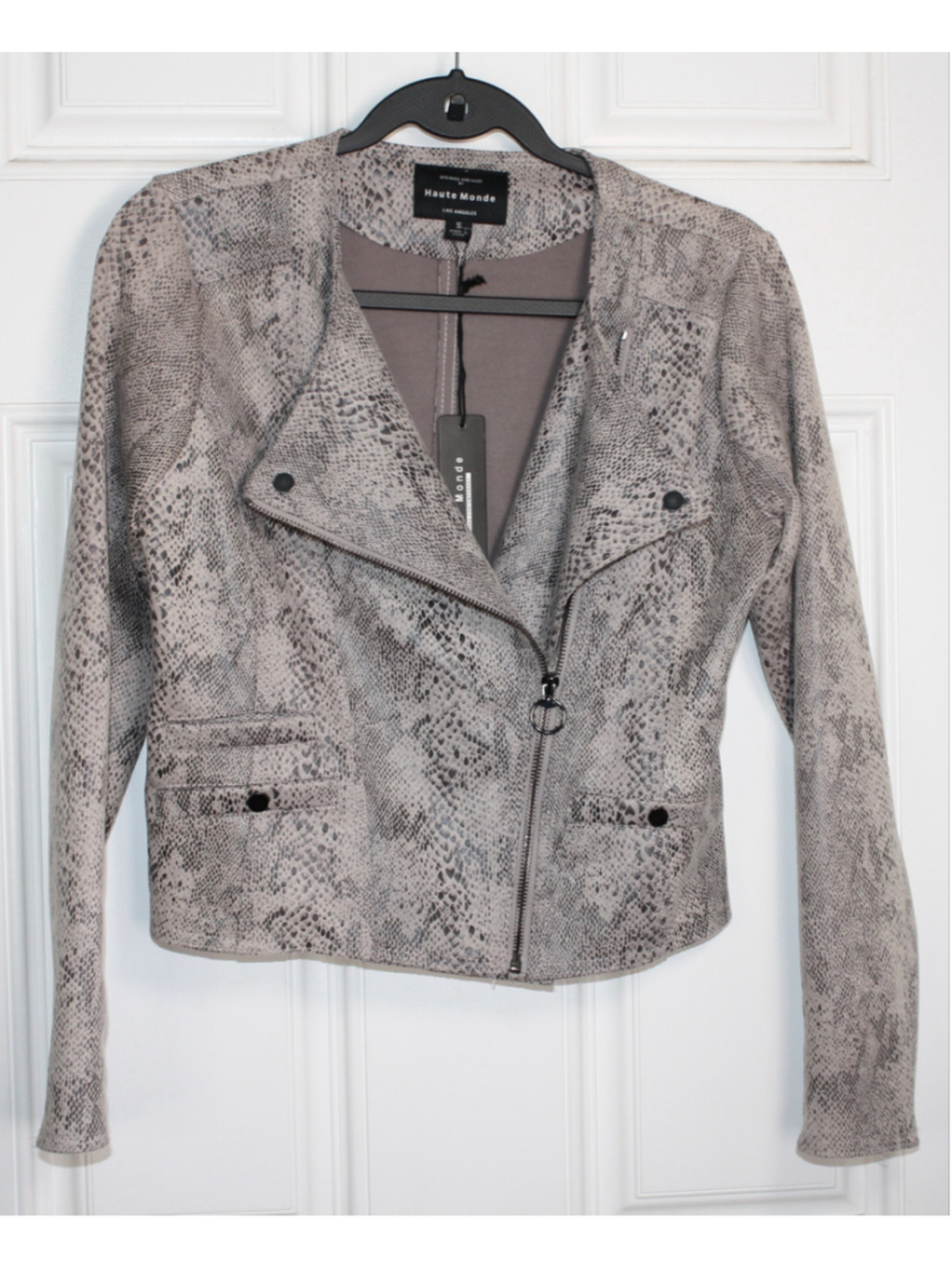 NWT Haute Monde Snakeskin Moto Jacket S Faux Leather Python Y2K